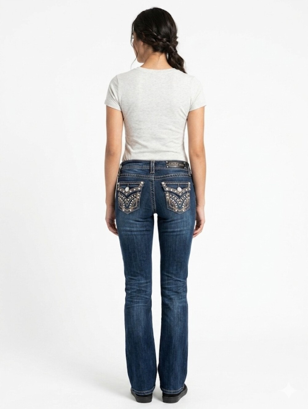 L.A. idol Dark Blue Bootcut Jeans with Embellished Back Pockets Size 27